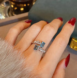 Zircon Stone Open Rings for Women Silver Square Crystal Engagement Ring