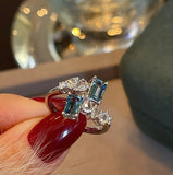 Zircon Stone Open Rings for Women Silver Square Crystal Engagement Ring