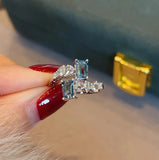 Zircon Stone Open Rings for Women Silver Square Crystal Engagement Ring