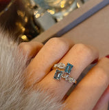 Zircon Stone Open Rings for Women Silver Square Crystal Engagement Ring
