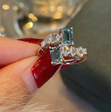 Zircon Stone Open Rings for Women Silver Square Crystal Engagement Ring
