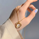 316SS Plated 14K Real Opal Pendant Necklace Zircon
