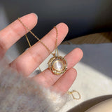 316SS Plated 14K Real Opal Pendant Necklace Zircon