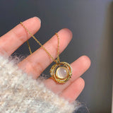 316SS Plated 14K Real Opal Pendant Necklace Zircon