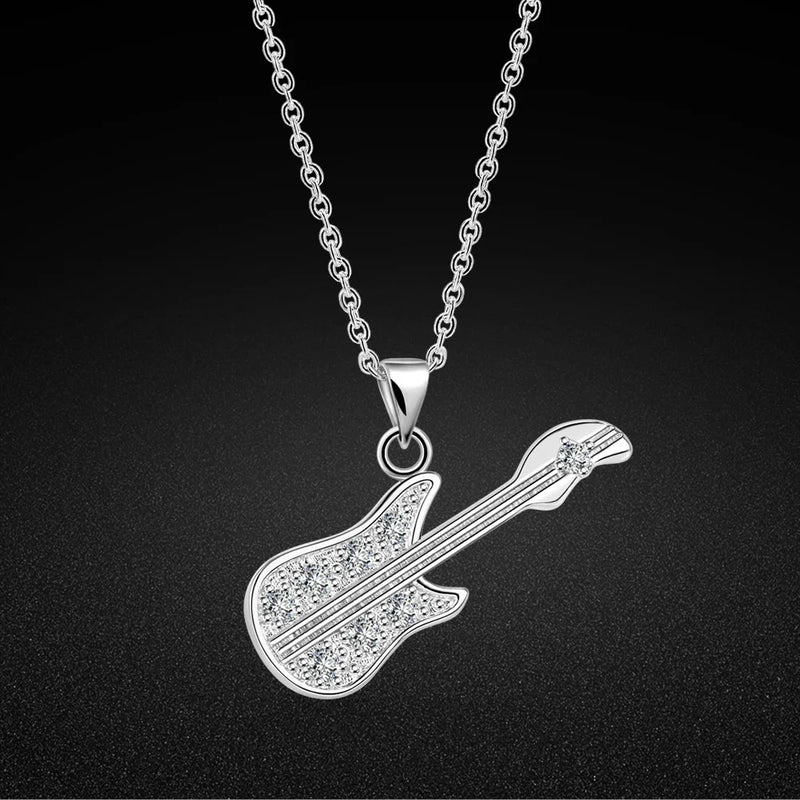 925 Silver Guitar Pendant Choker for Women
