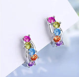 925 Silver Needle Earrings Colorful CZ Stone Stud Earring