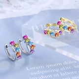 925 Silver Needle Earrings Colorful CZ Stone Stud Earring