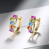 925 Silver Needle Earrings Colorful CZ Stone Stud Earring