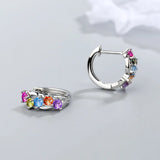925 Silver Needle Earrings Colorful CZ Stone Stud Earring