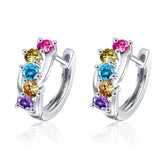 925 Silver Needle Earrings Colorful CZ Stone Stud Earring