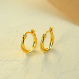 925 Silver Hoop Earrings Gold Plated Twist Stud Ear Buckle Women Jewelry