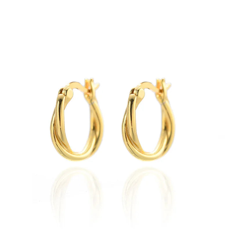 925 Silver Hoop Earrings Gold Plated Twist Stud Ear Buckle Women Jewelry