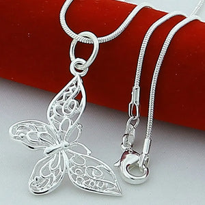 Butterfly Pendant Necklace 925 Silver for Women