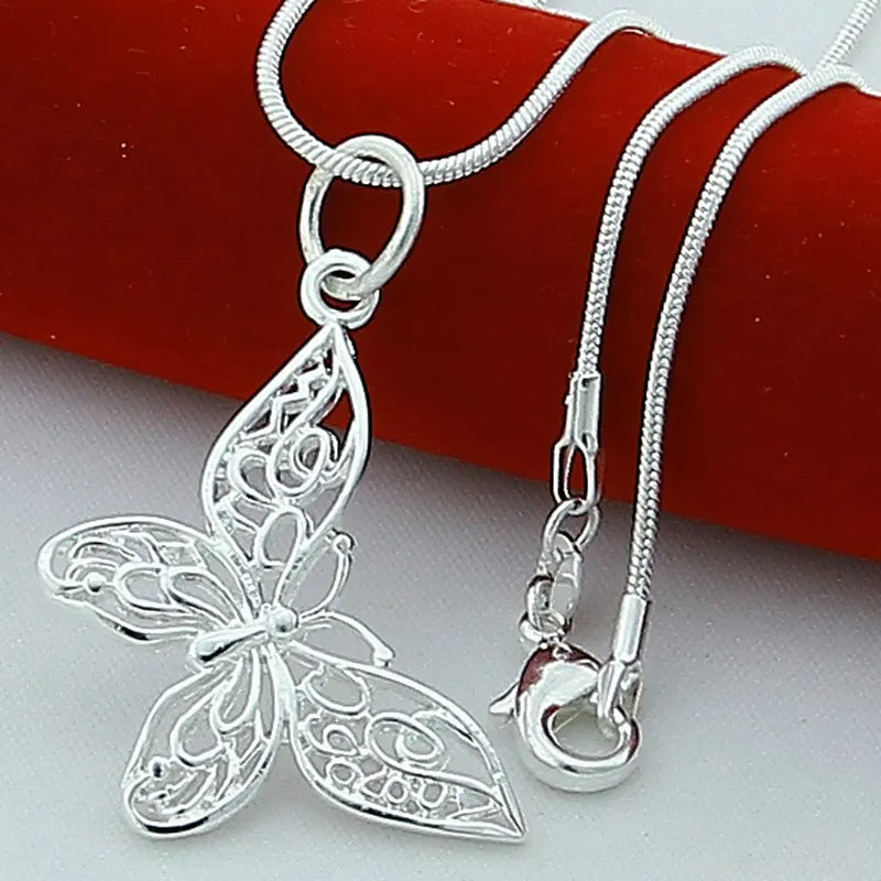 Butterfly Pendant Necklace 925 Silver for Women