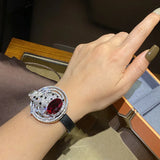 Leopard Leather Bracelet Ruby Zircon Stone Vintage Fine Jewelry