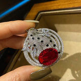 Leopard Leather Bracelet Ruby Zircon Stone Vintage Fine Jewelry