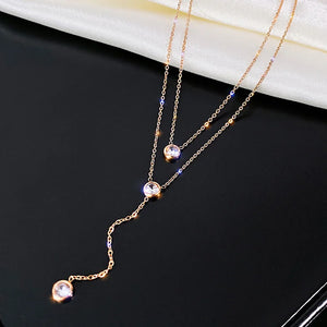 925 Silver O-Chain Necklace Rose Zircon Gift