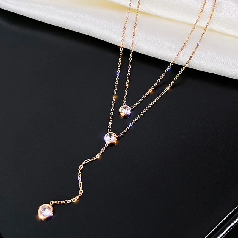 925 Silver O-Chain Necklace Rose Zircon Gift
