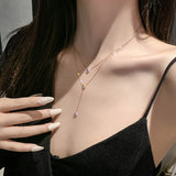 925 Silver O-Chain Necklace Rose Zircon Gift