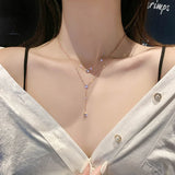 925 Silver O-Chain Necklace Rose Zircon Gift
