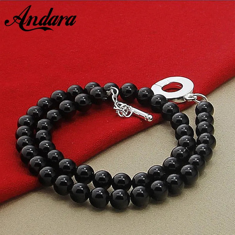 925 Sterling Silver Round Pearl Necklaces Women Men Jewelry Wedding Party Gift