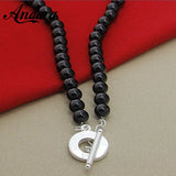 925 Sterling Silver Round Pearl Necklaces Women Men Jewelry Wedding Party Gift