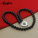 925 Sterling Silver Round Pearl Necklaces Women Men Jewelry Wedding Party Gift