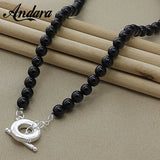 925 Sterling Silver Round Pearl Necklaces Women Men Jewelry Wedding Party Gift