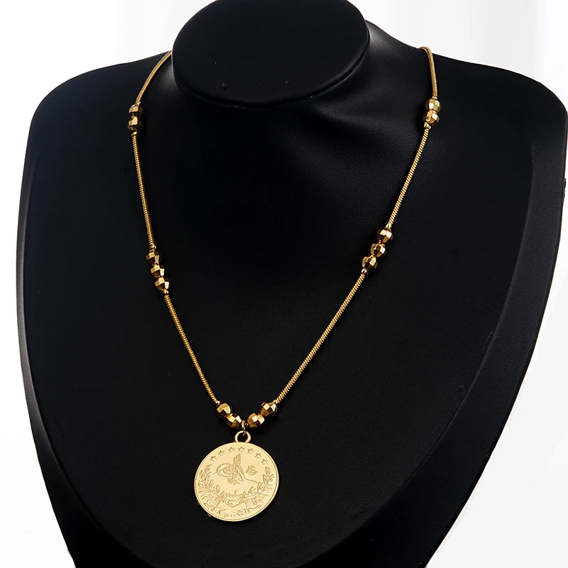 Ancient Arabic Coin Necklace Pendant Unisex Chain Bijux