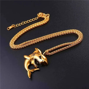 Gold-Plated Shark Necklace Pendant for Men