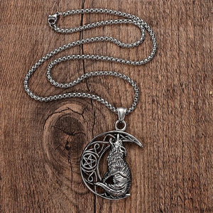 Wolf Crescent Pendant Men's Necklace Sliding Party Jewelry