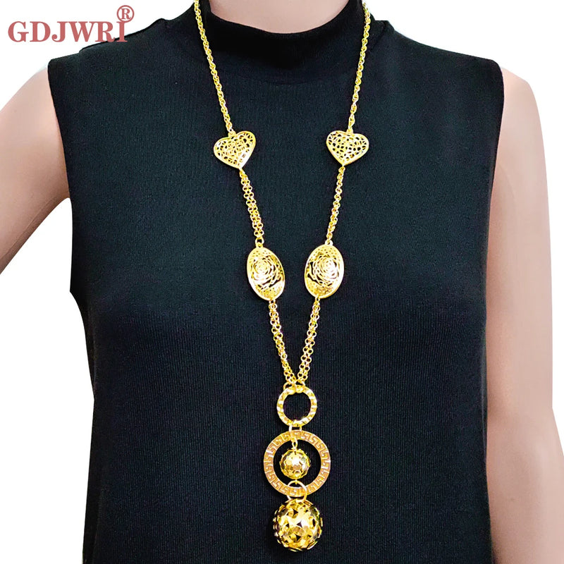 Long Metal Chain Ball Necklace Women Party Jewelry