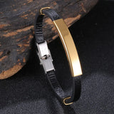 Leather Rope Bracelet for Men Women Stainless Steel Bangle