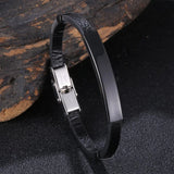 Leather Rope Bracelet for Men Women Stainless Steel Bangle