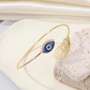 Evil Eye Feather Cuff Bracelet for Women - Adjustable Bangle Jewelry