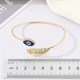 Evil Eye Feather Cuff Bracelet for Women - Adjustable Bangle Jewelry