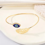 Evil Eye Feather Cuff Bracelet for Women - Adjustable Bangle Jewelry