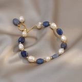 Jade Stone & Baroque Pearl 14K Filled Charm Bracelet