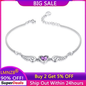 Boho Angel Wings Heart Bracelet Purple Zircon Bangle