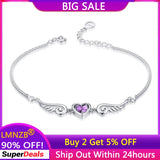 Boho Angel Wings Heart Bracelet Purple Zircon Bangle