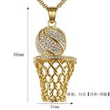 Bohemian Crystal Inlaid Basketball Pendant Necklace for Men
