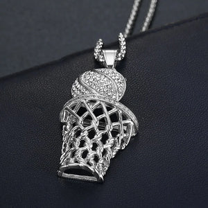 Bohemian Crystal Inlaid Basketball Pendant Necklace for Men