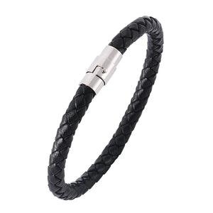 Braided Leather Bracelet Men Vintage Stainless Steel Buckle Wrap Bracelets