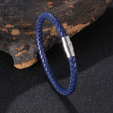 Braided Leather Bracelet Men Vintage Stainless Steel Buckle Wrap Bracelets