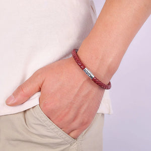 Braided Leather Bracelet Men Vintage Stainless Steel Buckle Wrap Bracelets