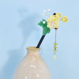 Antique Headdress Hanfu Hairpin Floral Wooden Tassel Beads Acrylic