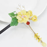 Antique Headdress Hanfu Hairpin Floral Wooden Tassel Beads Acrylic