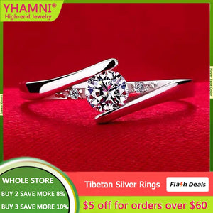 Tibetan Silver Ring Round 5A Cubic Zircon Charming Jewelry Women