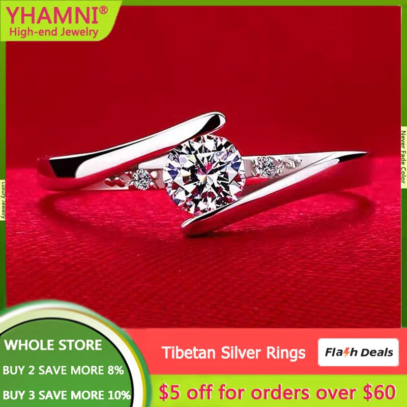 Tibetan Silver Ring Round 5A Cubic Zircon Charming Jewelry Women