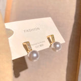 Geometric Pearl Earrings 14K Gold Plated AAA Zirconia S925 Silver Stud Gift
